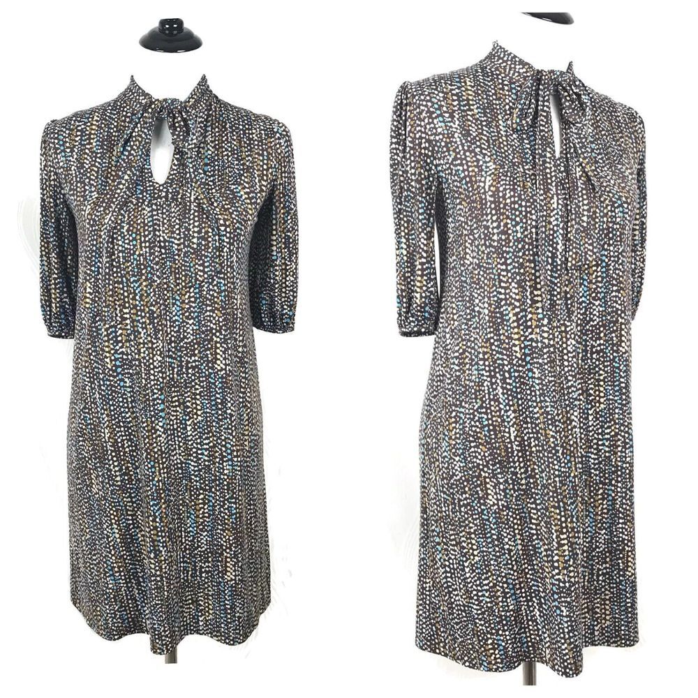 Veronica‎ M Short Dress Bow Tie Neck Size S Retro Polka Dot Office Stretch